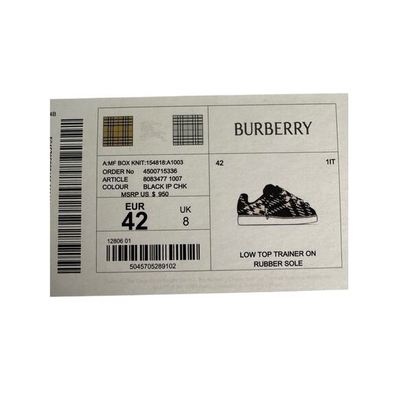 Burberry NIB Box Knit Sneakers in Black and White Check Size 42 - Picture 3 of 14